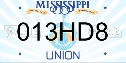 013HD8 Mississippi License Plate