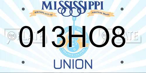 013HO8 Mississippi License Plate