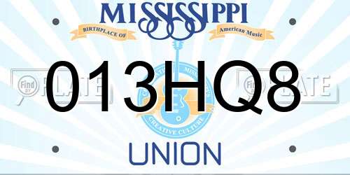 013HQ8 Mississippi License Plate