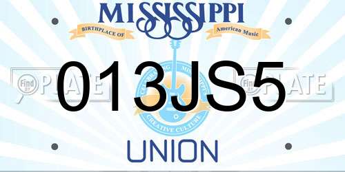 013JS5 Mississippi License Plate