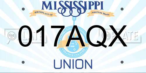 017AQX Mississippi License Plate