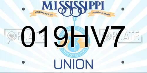 019HV7 Mississippi License Plate