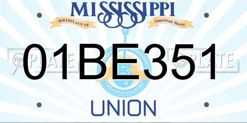 01BE351 Mississippi License Plate