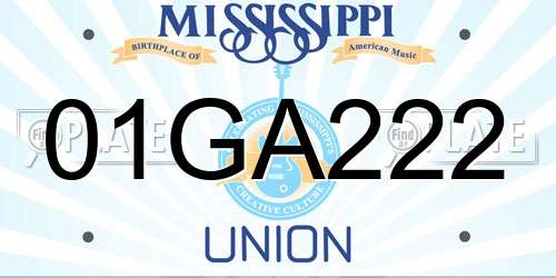 01GA222 Mississippi License Plate