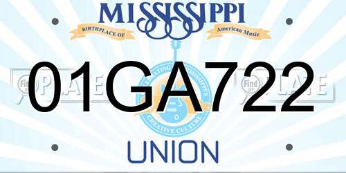 01GA722 Mississippi License Plate