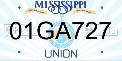 01GA727 Mississippi License Plate