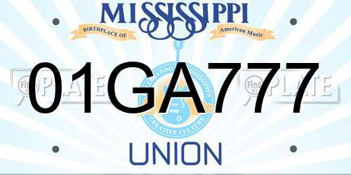 01GA777 Mississippi License Plate