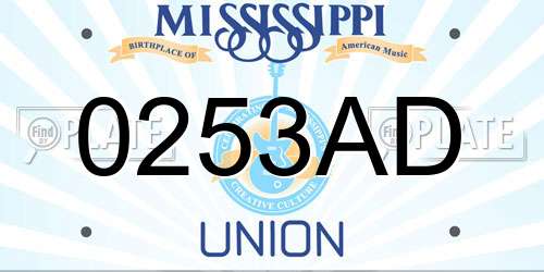 0253AD Mississippi License Plate