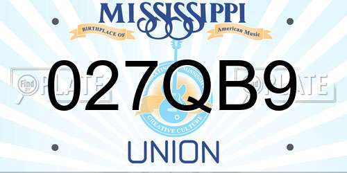 027QB9 Mississippi License Plate