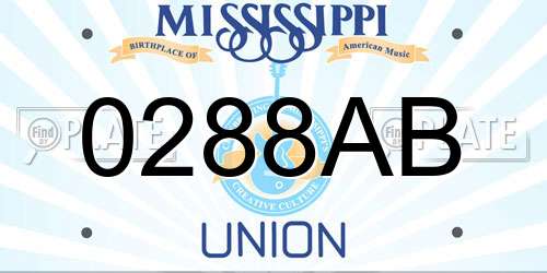 0288AB Mississippi License Plate