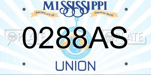 0288AS Mississippi License Plate
