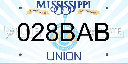 028BAB Mississippi License Plate