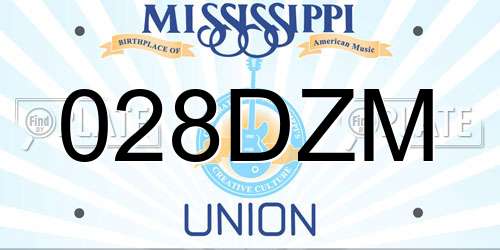 028DZM Mississippi License Plate