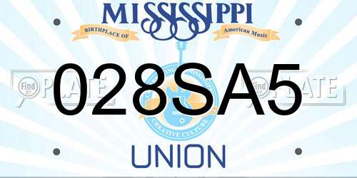 028SA5 Mississippi License Plate