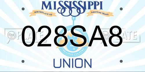 028SA8 Mississippi License Plate