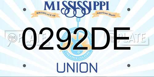 0292DE Mississippi License Plate