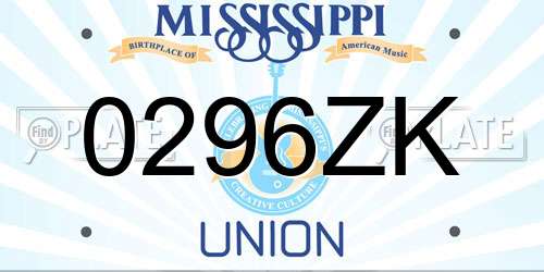 0296ZK Mississippi License Plate