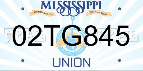 02TG845 Mississippi License Plate
