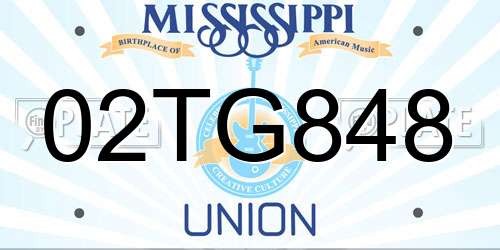 02TG848 Mississippi License Plate