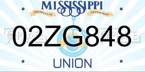 02ZG848 Mississippi License Plate