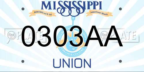 0303AA Mississippi License Plate