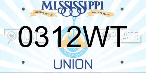 0312WT Mississippi License Plate