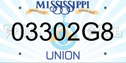 03302G8 Mississippi License Plate