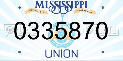 0335870 Mississippi License Plate