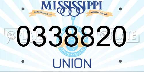 0338820 Mississippi License Plate