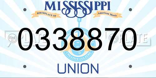 0338870 Mississippi License Plate