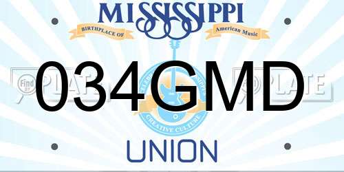 034GMD Mississippi License Plate