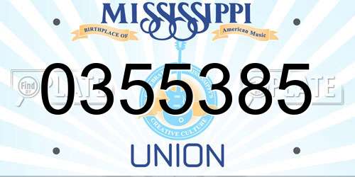 0355385 Mississippi License Plate