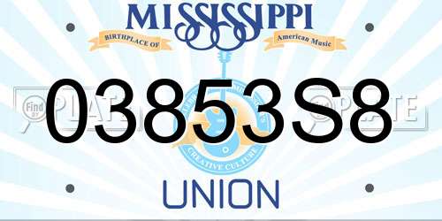 03853S8 Mississippi License Plate