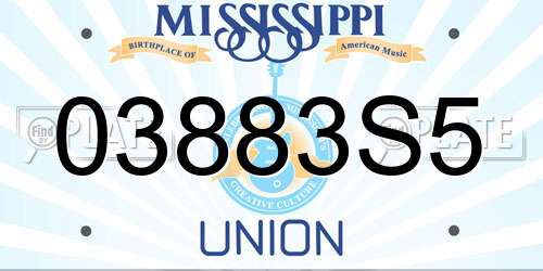 03883S5 Mississippi License Plate