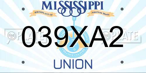039XA2 Mississippi License Plate