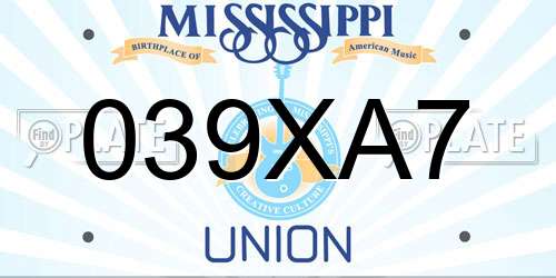 039XA7 Mississippi License Plate