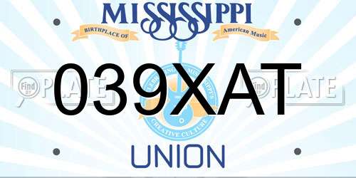 039XAT Mississippi License Plate