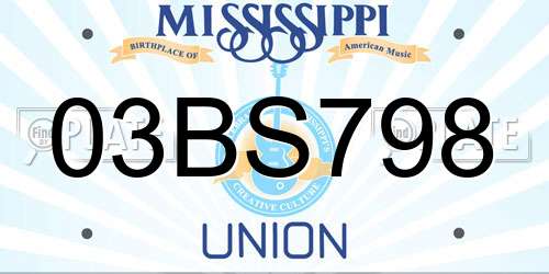 03BS798 Mississippi License Plate