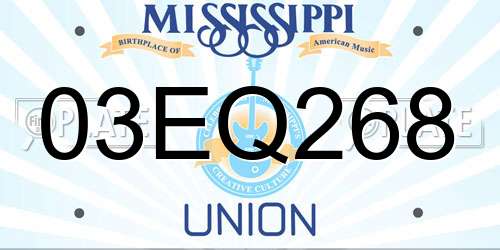 03EQ268 Mississippi License Plate
