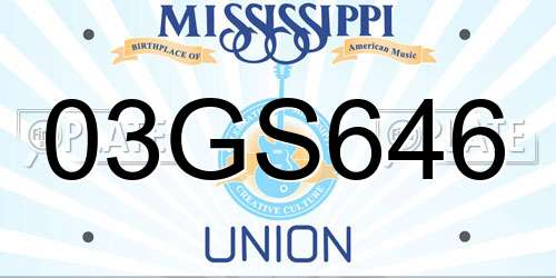 03GS646 Mississippi License Plate