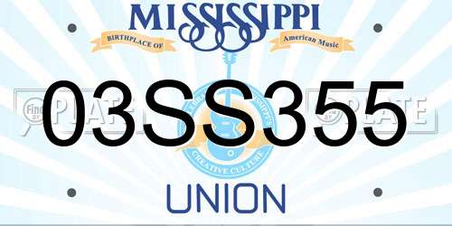 03SS355 Mississippi License Plate