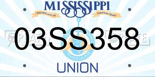 03SS358 Mississippi License Plate