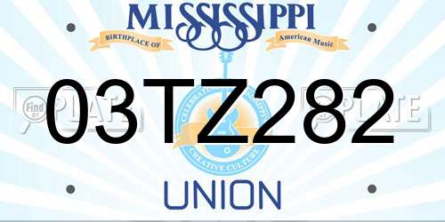 03TZ282 Mississippi License Plate