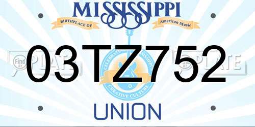 03TZ752 Mississippi License Plate