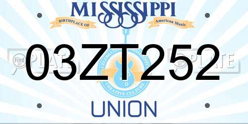 03ZT252 Mississippi License Plate