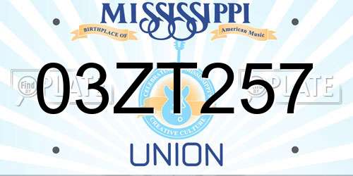 03ZT257 Mississippi License Plate
