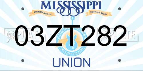 03ZT282 Mississippi License Plate