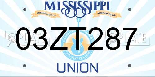 03ZT287 Mississippi License Plate
