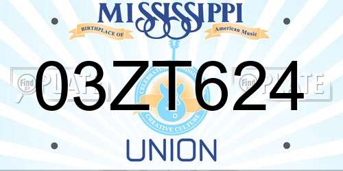 03ZT624 Mississippi License Plate