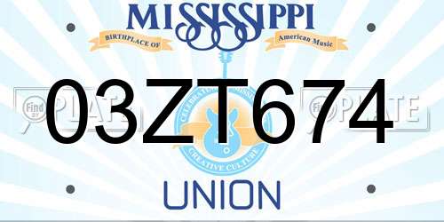03ZT674 Mississippi License Plate